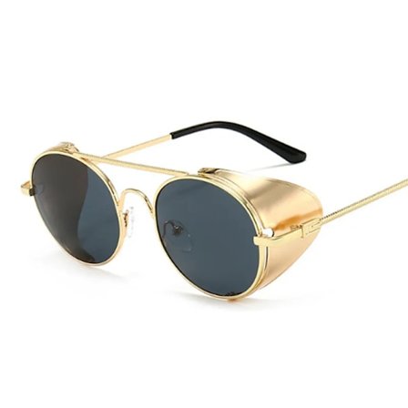 Runda Solglasögon Man Kvinna Märkesdesigner Vintage Solglasögon Klassiska Glasögon För Bilkörning Metall Steampunk Retro Oculos De Sol