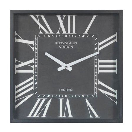 Neliönmuotoinen metallinen seinäkello, 40x40 cm, mustavalkoinen
