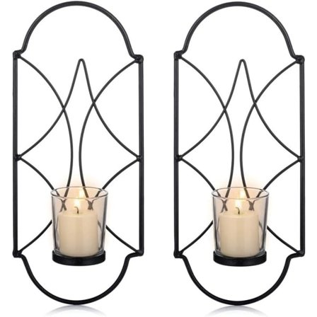 Sæt med 2 Varmlysstager Lysestager Væghængt Metal Lysestager, Lysestager til væg i soveværelse, badeværelse, stuedekoration, sort