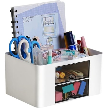 Vit Skrivbordsorganisatör med Lådor - Ordentlig Förvaring för Kontorsmaterial - Perfekt för Lärare, Studenter, Bra Present - Kontor, Skola.