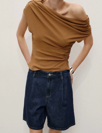 Mango Denim Rinse-Wash Bermuda Shorts With Pleats - Black - 34