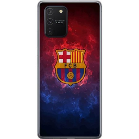 Kompatibel Mobilcover til Samsung Galaxy S10 Lite FC Barcelonas klubemblem i ild og røg, dramatisk fodboldillustration til fans, sportsplakat og mobil