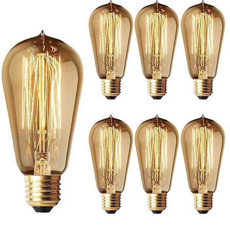 6-pakke 40W Edison Lyspærer St58 Filament Vintage Antikk