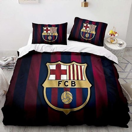 a379 Sengetøj FC Barcelona Fodboldklub Logo Quilt Dynebetræk Sæt Sengetøj Blødt 3-delt Sengesæt (1 Dynebetræk + 2 Pudebetræk) Tm379