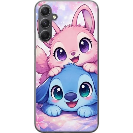 Kompatibel Mobilcover til Samsung Samsung Galaxy A24 4G Sød kawaii illustration med pink og blå fantasidyr, store øjne og bløde farver perfekt til