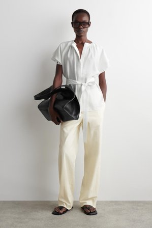 COS Women's Blusa A Strati Con Cintura in Beige