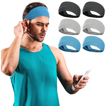 Sports pandebånd - 6-delt sæt - Svedtætte sports pandebånd - Sort, Grå