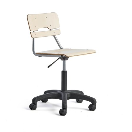 Chair LEGERE height adjustable, large seat, with wheels, H 430-550 mm, birch