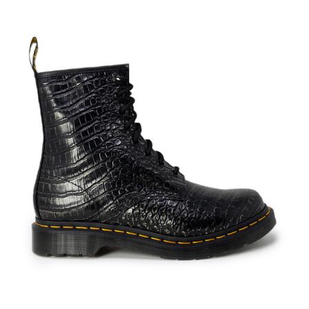 Dr. Martens, 1460 W Gunmetal Wild Croc Emboss Czarny, Kobieta, Rozmiar: 39 EU
