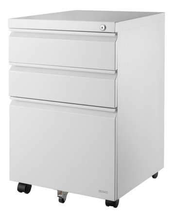 Deltaco OFFICE Mobile cabinet with 3 drawers and lock, white