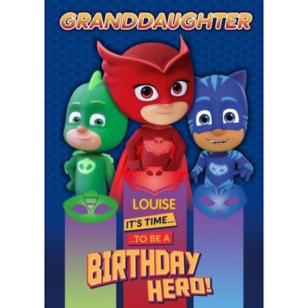 PJ Masks Grattis på födelsedagen barnbarn födelsedagskort En storlek Röd/Blå/Grön