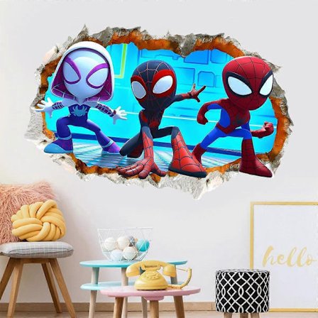 1 stk. Klistremerke med edderkopper og hans beste venner, barne-tegneserie, soveromsbakgrunn, veggdekorasjon, PVC-veggklistremerke