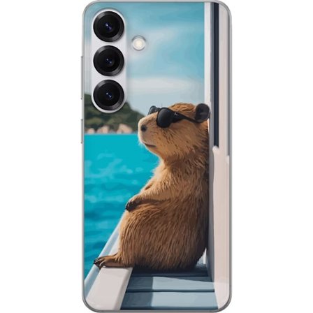 Kompatibelt Mobildeksel til Samsung Samsung Galaxy S25 Avslappet kapibara med solbriller ved sjøen, morsomt og humoristisk motiv som sprer glede og f