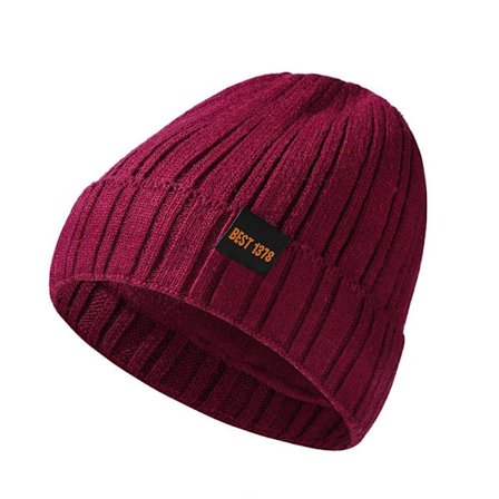 Fleece varm stickad mössa manschettstickad mössa VINRÖD - spot försäljning