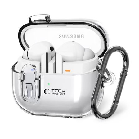 Tech-Protect FlexAir kotelo karabiinilla Samsung Galaxy Buds 3 / 3 Pro - läpinäkyvä - läpinäkyvä