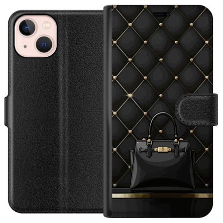 Kompatibel Tegnebogsetui til Apple iPhone 13 Luksuriøs sort taske mod quiltet baggrund
