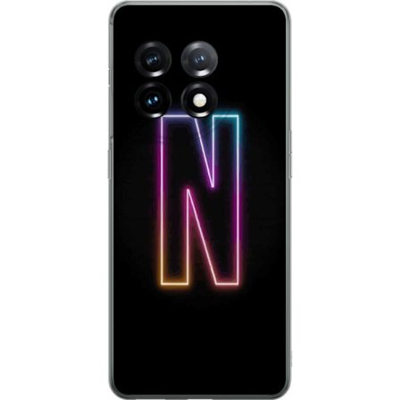 Kompatibelt Mobilskal till OnePlus OnePlus 11 Minimalistisk neonbokstav N i färgskiftande ljus mot svart bakgrund