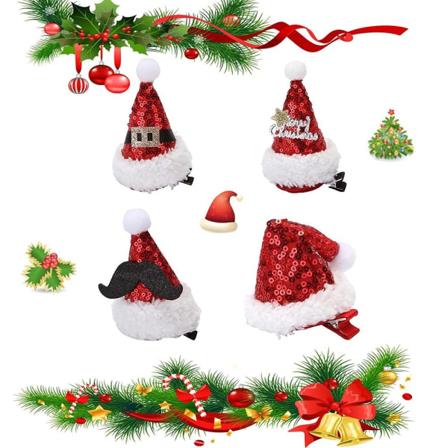 Jouluiset hiuspidikkeet, 4 kappaleen uutuusjoulupukin hattu hiuspidikkeet