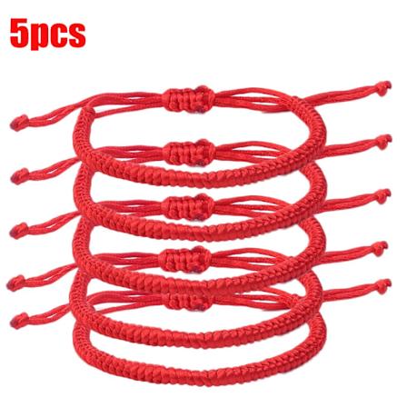 Lucky Röd Tråd Armband För Kvinnor Män Tibetanska Buddhist Justerbar Handväv Flätade Rep Knop Armband Smycken Armband red-5pcs