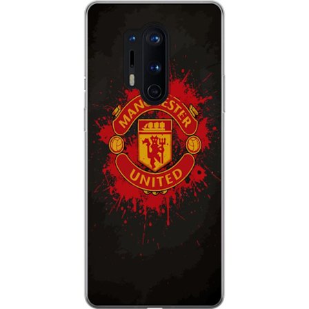 Yhteensopiva Puhelinkuori OnePlus OnePlus 8 Pro Manchester United logo punaisella ja keltaisella värillä, raikas urheilullinen tausta