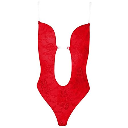 U Plunge Backless Underwear Osynlig Push Up BH RED XL