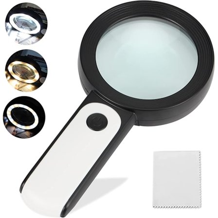 Leselupe, 30x forstørrelsesglass med 18 LED-lys håndhe