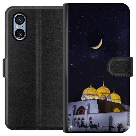 Yhteensopiva Lompakkokotelo Sony Xperia 5 V Tähtikirkas yö kultaisine kupoleineen ja puolikuun yllä valaistun moskeijan yllä