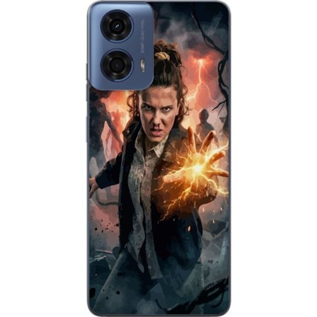 Kompatibelt Mobilskal till Motorola Motorola Moto G04 Kraftfull fantasibild av en ung kvinna med blixtenergi och mörk bakgrund, dramatiskt action-ins