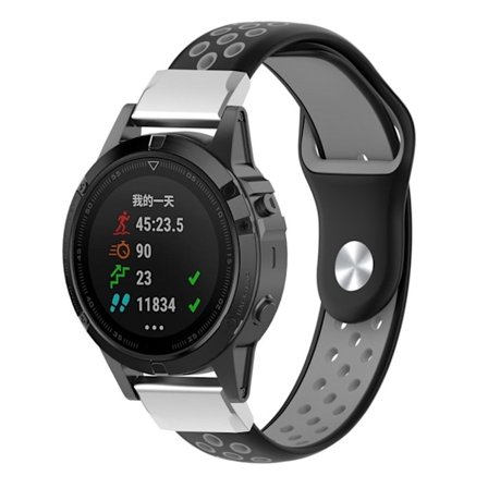 Garmin Fenix 5 / Forerunner 935 / Quatix 5 / Approach S60 22mm silikoneurrem - sort / grå
