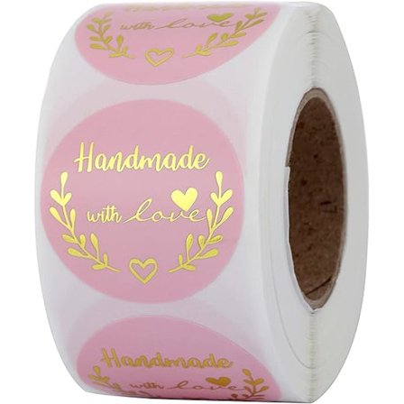 1,5" Runde Håndlavede Kraft med Pink Kærlighedsklistermærker, 500 Etiketter Pe