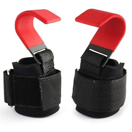 Vægtløftningshjælpegreb med dobbelt krog til pull-ups (2 stk., rød)