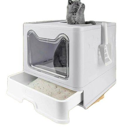 Kattekattetoilet, designet til frontindgang, foldbar og stor., GRÅ