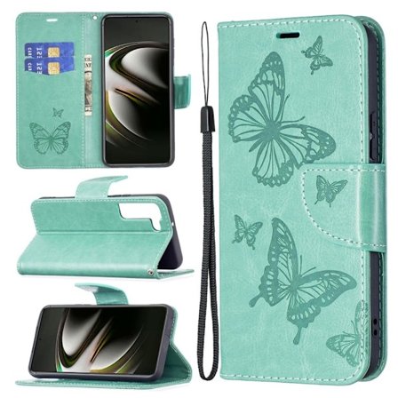 Butterfly Samsung Galaxy S22 Flip Etui - Grøn