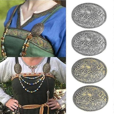 4 stk. Norrøne middelalderske viking-symboler brosje ovalt sjal genser pin