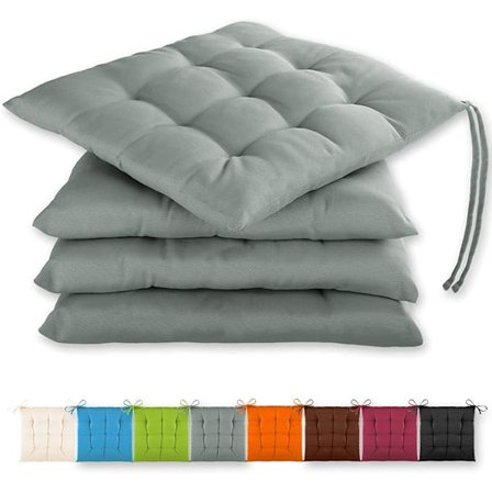 (Antracit) Sæt med 4 sædehynder 40x40x3cm med fastholdelsesstropper til indendørs og udendørs brug