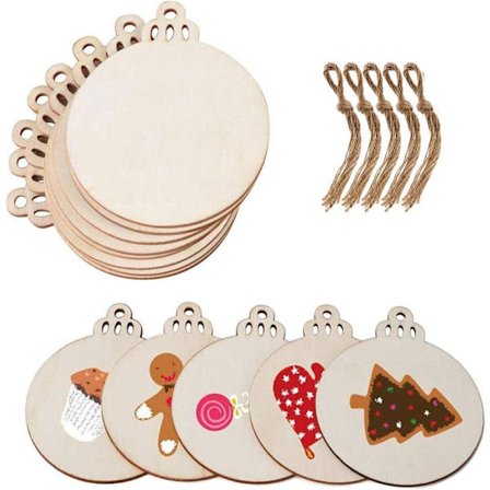 50 Pakke Blanke Runde Træjulekugler Til Hængning Med Snøre