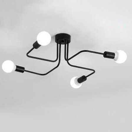 Vintage Pendellampa Industriell Taklampa Armatur Metalluttag Hängande Krona för Vardagsrum Matsal Bar Cafeteria (4 E27 Svart Lamphållare)