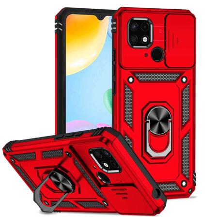 Skalo Xiaomi Redmi 10c Armor Hybrid Metallring Kameraslider - Rö Röd