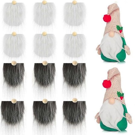 12 stk. Skjeggnisser til håndverk - Fuskepels, ferdigkuttet, håndlagde dvergskjegg, 12 stk. trekuler til julepynt