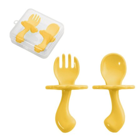 Anti-kvelnings korte PP-barneskjeer og gafler, øvingsskjeer og gafler for tilleggskost