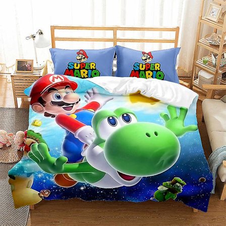3D Digitaltryck Cartoon Mario Quilt Cover Sängkläder Tredelad Set MLA1 180*200cm -ZHENV(180*200cm)