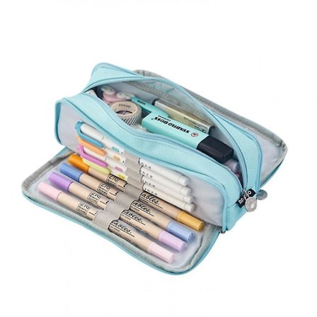 Large Pencil Case Big Capacity 3 Compartments Canvas Pencil Pouch For Students