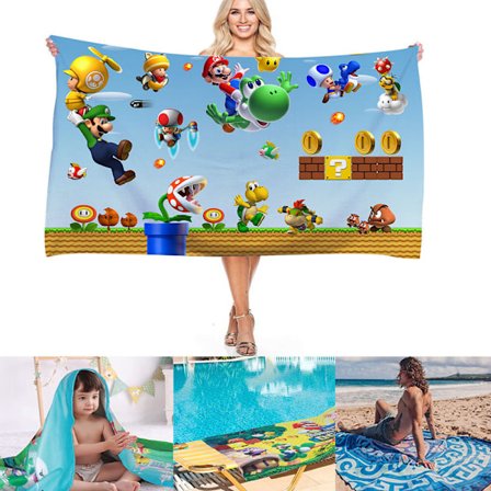 Strandhåndkle Super Mario Bros 3D-trykk for barn - 1 stk (1,75*150cm) - Badehåndkle for barn - Ultramyk