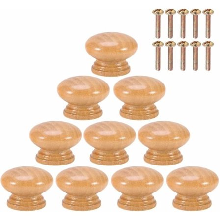 10 kpl Kahvanuppi Luonnollinen Puinen Pyöreä Sieni Kaapin Kaapin Nuppikahvat Ruuveilla S/M/L (33MM)