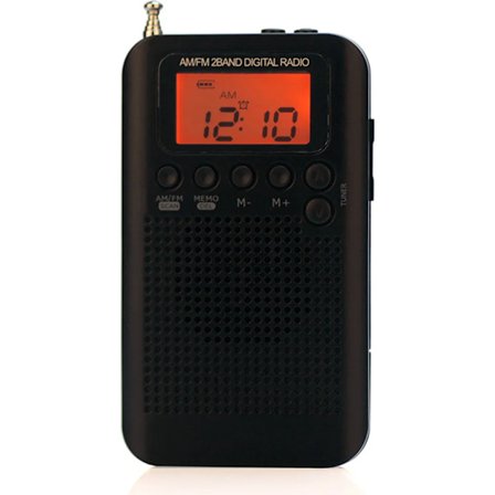 HRD-104 Bærbar AM/FM Stereo Radio Lomme 2-Bånds Digital Tuning Radio Mini Mottaker Utendørsradio med Hodetelefoner Lanyard 1,3 tommers LCD-skjerm