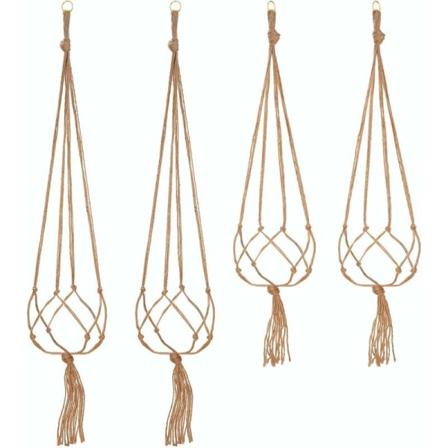 Set med 4 Macrame plantehengere tau plantepotteholder hengende plantehengere innendørs utendørs hagedekorasjon med - 2 stk 105cm og 2 stk 90cm