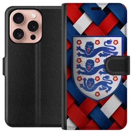 Yhteensopiva Lompakkokotelo Apple Apple iPhone 16 Pro Graafinen Englanti-aihe heraldisilla leijonilla ja punaisella, valkoisella ja sinisellä punotul