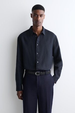 COS Men's Relaxed Linen Shirt in Blue
