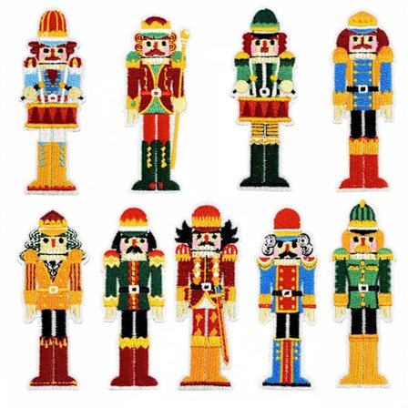 9 stk. Jule Nøtteknekker Stryke-på-merker Fargerike Soldatfigurer Sy-på Broderte Applikasjoner Reparasjonsmerke DIY Håndverk Gaver til Jul Vinterferie