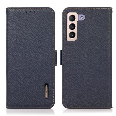 Khazneh Samsung Galaxy S22 Plus Fodral Litchi Äkta Läder Blå